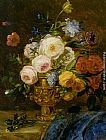 The Golden Stairs Paintings - A Still Life with Flowers in a Golden Vase by Adriana-Johanna Haanen